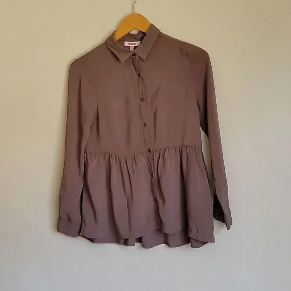 BONGO blause collar with buttons size S/C brown - Picture 3 of 12